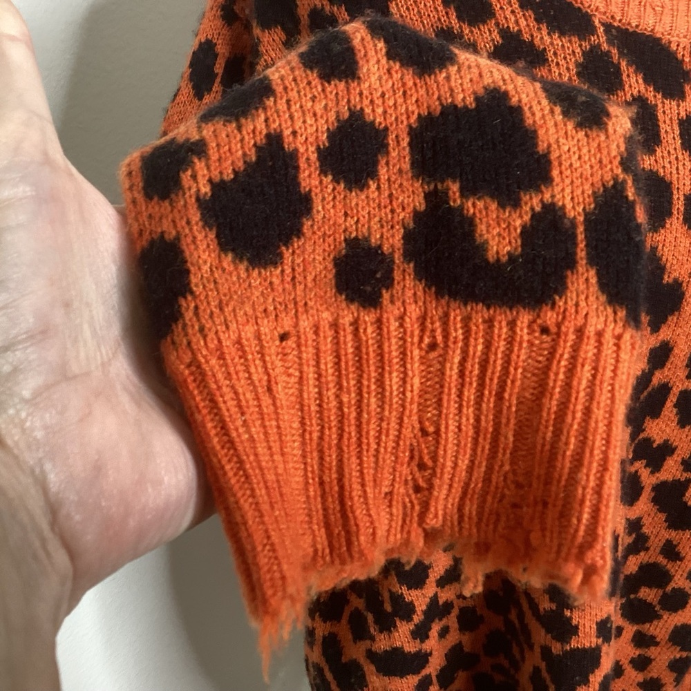 R13 Cashmere Sweater Orange Black Leopard Oversized Lg - Picture 6 of 12